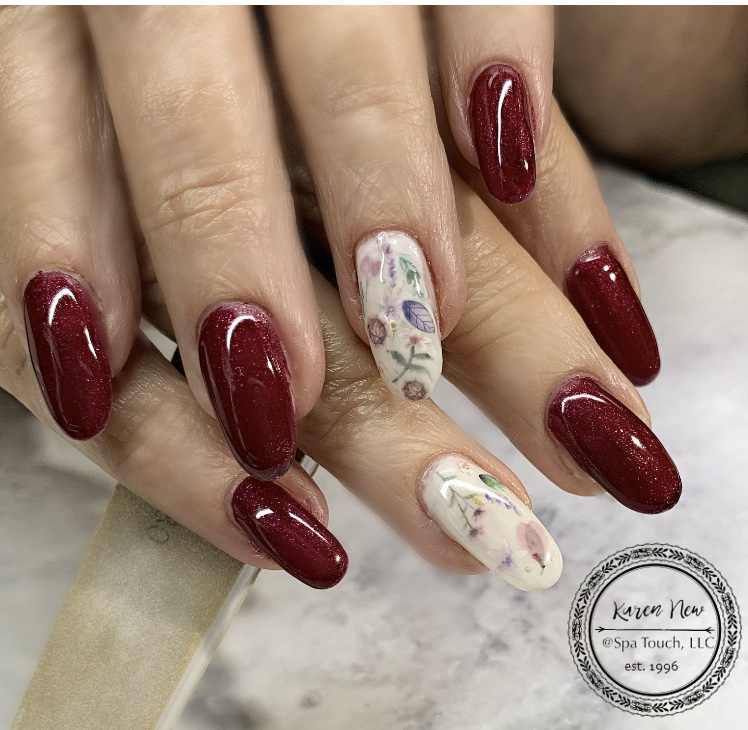 Burgundy and White Nails
